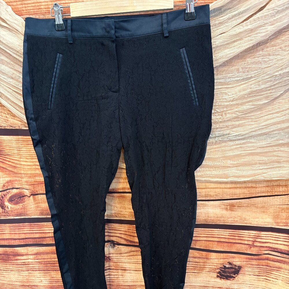 View‎ Made In Italy Black Classic Floral Lace Sheer Toothpick Tapered Pants Sz 8